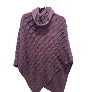 Knitted Plum Purple Textured Cowl Neck Poncho Sweater